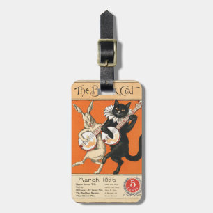 Etiqueta De Bagagem Arte de Banjo do Coelho Branco Gato Preto Laranja