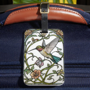 Etiqueta De Bagagem Arte de beija-flor elegante botânico boho chic