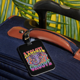 Etiqueta De Bagagem Arte de Chuva de Cores Retro Groovy Hippie Axolote