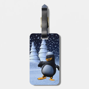 Etiqueta De Bagagem Arte de Férias de Inverno Adorável de Pinguim Mari