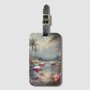 Etiqueta De Bagagem Arte de Flamingo Tropical Vintage Laguna Flórida