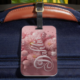 Etiqueta De Bagagem Arte de Flor de Dahlia Pastel com Corações