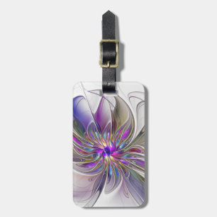 Etiqueta De Bagagem Arte de Floral Fractal Abstrata Colorida e Energét