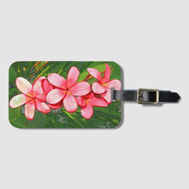 Etiqueta De Bagagem Arte de Frangipani Tropical Rosa (Frente Horizontal)