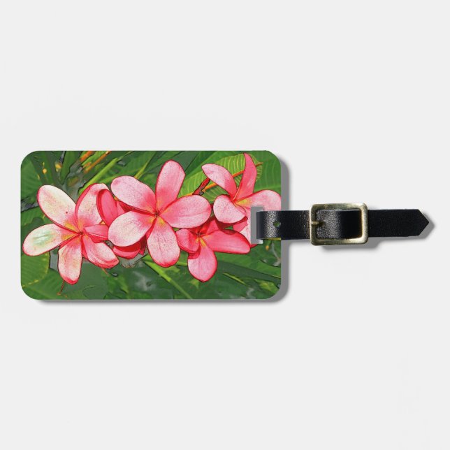 Etiqueta De Bagagem Arte de Frangipani Tropical Rosa (Frente Horizontal)
