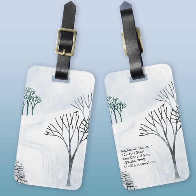 Etiqueta De Bagagem Arte de Paisagem de Neve Invernal (Snowy winter landscape personalized luggage tag)
