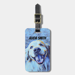 Etiqueta De Bagagem Arte de sorriso do azul do cão do golden retrieve