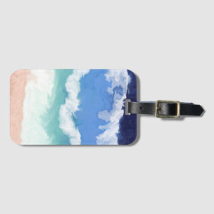 Etiqueta De Bagagem Arte Digital das Ondas do Oceano Azul e Teal