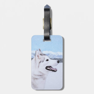 Etiqueta De Bagagem Arte do cão da pintura do rouco Siberian (prata e