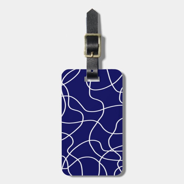 Etiqueta De Bagagem Arte em Linha: Branco sobre Azul Escuro (Frente Vertical)