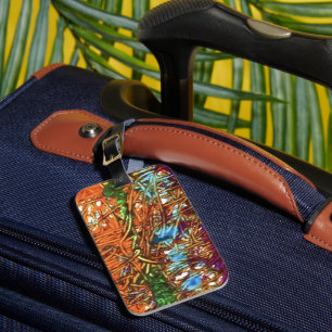 Etiqueta De Bagagem Arte em mármore laranja, verde, azul e roxo