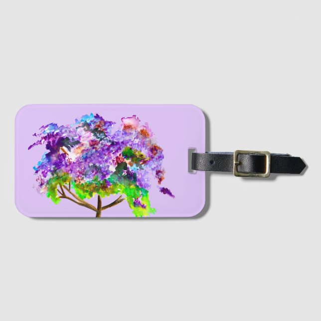 Etiqueta De Bagagem Arte fina de aquarela púrpura jacaranda (Frente Horizontal)