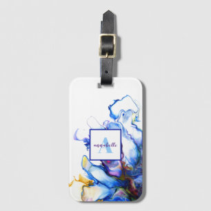 Etiqueta De Bagagem Arte Fluida Abstrata Azul Personalizada com Nome d