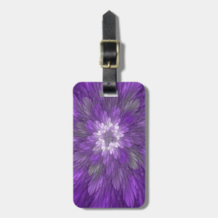 Etiqueta De Bagagem Arte fractal abstrata de flor roxa psicodélica