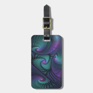 Etiqueta De Bagagem Arte Fractal Abstrata Moderna Roxo Encontra Turque