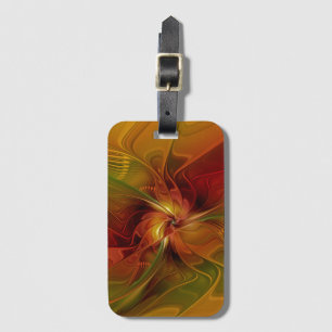 Etiqueta De Bagagem Arte Fractal Flor Abstrata Laranja Marrom Verde