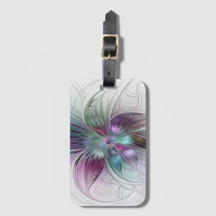 Etiqueta De Bagagem Arte fractal floral moderna abstracta colorida