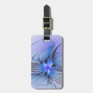 Etiqueta De Bagagem Arte fractal moderna abstrata azul lavanda