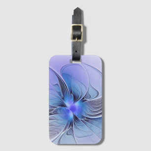 Etiqueta De Bagagem Arte fractal moderno abstrato azul lavanda