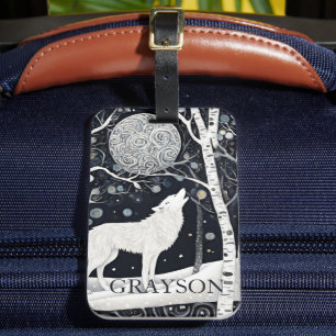 Etiqueta De Bagagem Arte Personalizada Art Nouveau Raposa Loba Branca