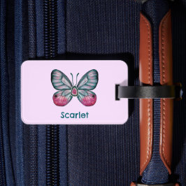 Etiqueta De Bagagem Arte personalizada de borboletas rosa de outubro