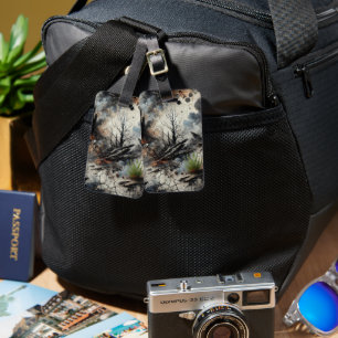 Etiqueta de Bagagem Artística para Viajantes Na mo