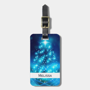 Etiqueta De Bagagem Árvore Azul de Natal legal com Luzes Estimulantes
