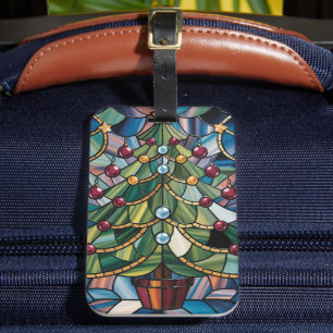 Etiqueta De Bagagem Árvore de Natal em Vidro Colorido Estilo Tiffany