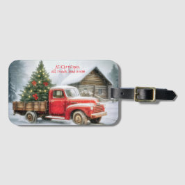 Etiqueta De Bagagem Árvore De Natal No Inverno De Caminhão