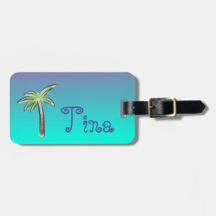 Etiqueta De Bagagem Árvore Palm Cura Azul e Ambre Púrpura