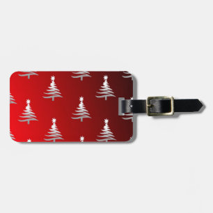 Etiqueta De Bagagem Árvores de Natal Prateadas em Vermelho