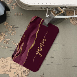 Etiqueta De Bagagem Assinatura Personalizada Borgonha Vermelha Dourada