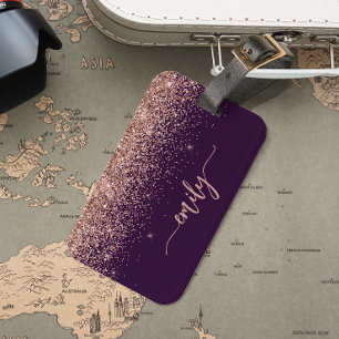 Etiqueta De Bagagem Assinatura Personalizada em Glitter Rosa Dourado