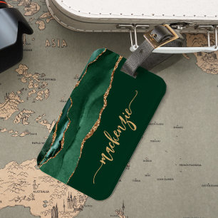 Etiqueta De Bagagem Assinatura Personalizada Esmeralda Verde Ouro Ágat
