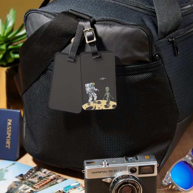 Etiqueta De Bagagem Astronauta e alienígena (Frente e verso)