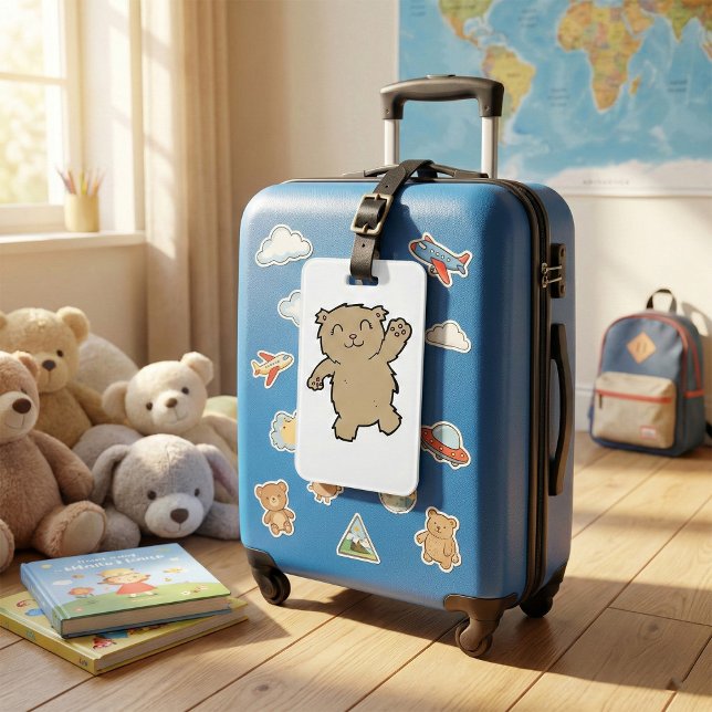 Etiqueta De Bagagem Ativando um Urso Sorridente Adorável (Criador carregado)