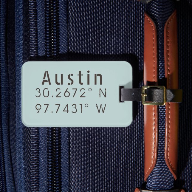 Etiqueta De Bagagem Austin Latitude Longitude Personalizável (Frente Insitu 4)