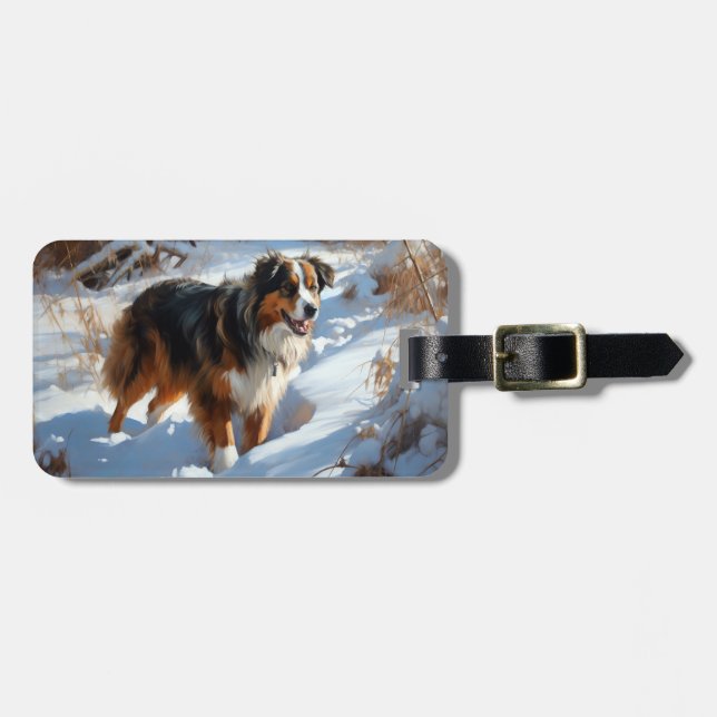 Etiqueta De Bagagem Australian Shepherd Deixe Nevar Natal (Frente Horizontal)