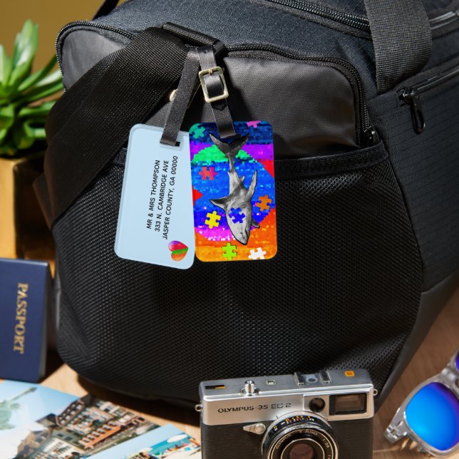 Etiqueta De Bagagem Autism Shark (Frente e verso)