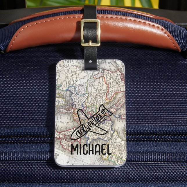 Etiqueta De Bagagem Aventura aguarda o Mapa Mundial de Viajantes (Frente Insitu 2)