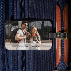 Etiqueta De Bagagem Aventura Aguarda Viajante Imagem Personalizada Via