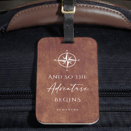 Etiqueta De Bagagem Aventura de Couro Marrom Começa Personalizada