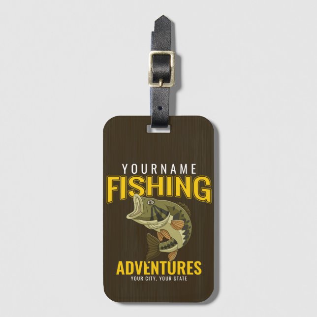 Etiqueta De Bagagem Aventuras De Pesca Personalizadas Anglas De Peixe (Frente Vertical)