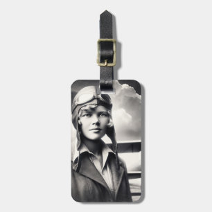 Etiqueta De Bagagem Aventureira Aviadora Feminina Vintage Amelia Earha