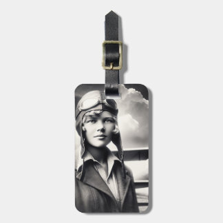 Etiqueta De Bagagem Aventureira Aviadora Feminina Vintage Amelia Earha