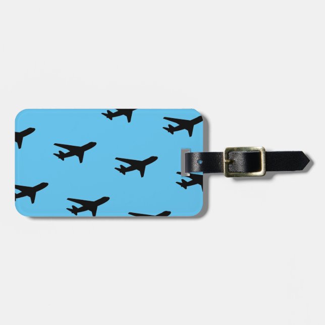 Etiqueta De Bagagem Avião simples clássico preto e azul (Frente Horizontal)
