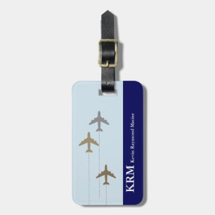 Etiqueta De Bagagem aviões viagem personalizados (nome+iniciais) azul
