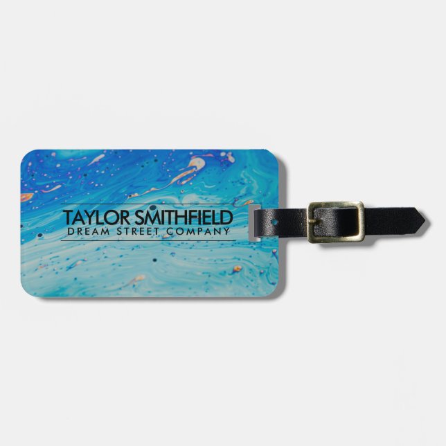 Etiqueta De Bagagem Azul - Acrílico Moderno Profissional (Frente Horizontal)