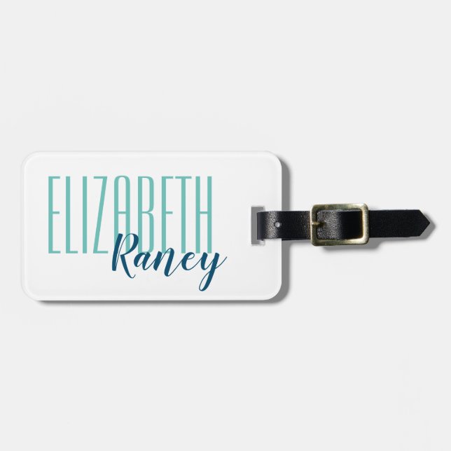 Etiqueta De Bagagem Azul Aqua Simples (Frente Horizontal)