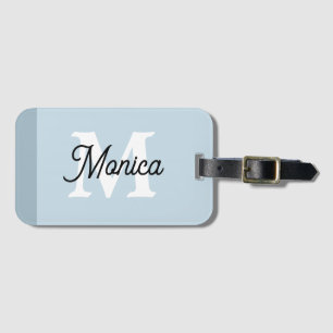 Etiqueta De Bagagem Azul Ardósia Monograma Moderno de Nome Personaliza